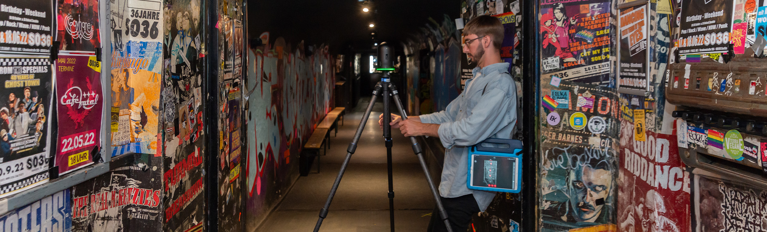Artist Benjamin Busch scans with the BLK360 at SO36 in Berlin for his art installation Scanning the Horizon 